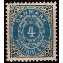 4 øre grå/blå. Tofarvet øreudgave. Ustemplet.